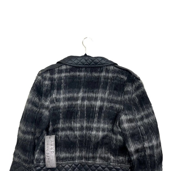 Ruff Hewn Grey Wool Blend Jacket Coat Faux Leather Quilted Lined‎ Women Size M - Picture 5 of 5